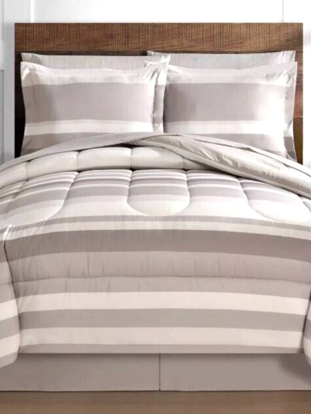 Fairfield Square Collection Taupe Austin Stripe/Solid 8 Pc King Comforter Set